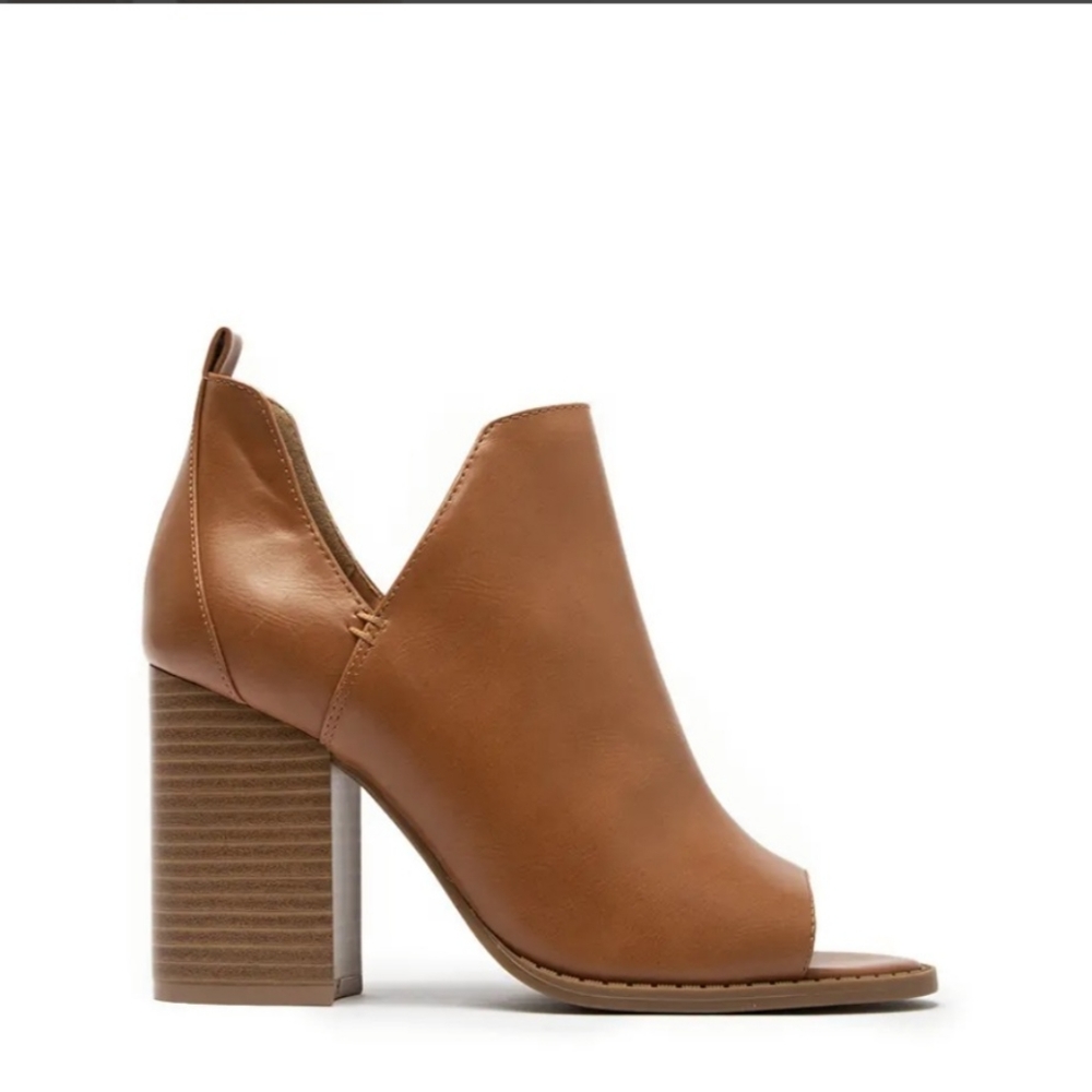 Bootie Peep Toe Shoe-Camel